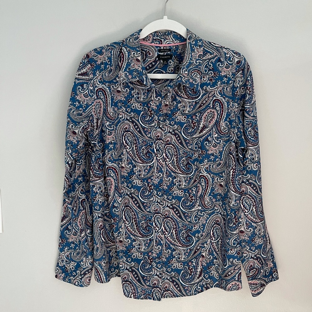 Talbots Stretch Paisley Button Up Shirt